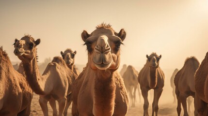 a group of camels in a desert
