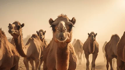 Foto op Aluminium a group of camels in a desert © KWY