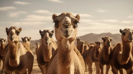 Fotobehang a group of camels in a desert © KWY