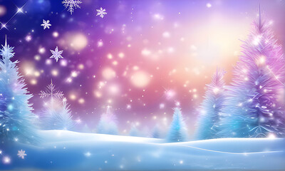 Fototapeta na wymiar Colorful Christmas background with snow and snowflakes