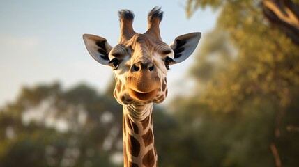 a giraffe with a tree in the background