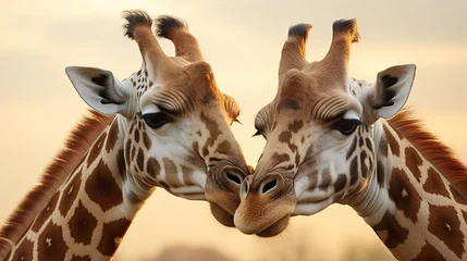 Schilderijen op glas giraffes looking at each other © KWY