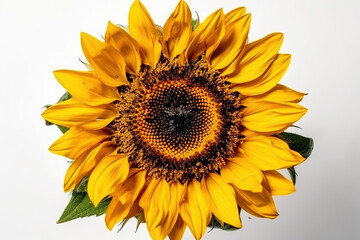 Naklejka premium top view of sunflower on a white background