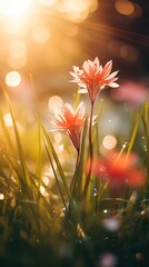 Flower in the grass with sunlight and bokeh.