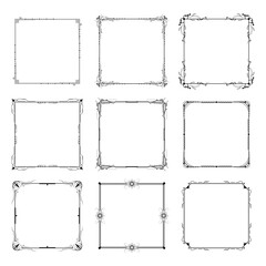 Set Black Simple Line Frame Collection Doodle Square Floral Frame Elements Vector Design Style Sketch Isolated Illustration For Banner