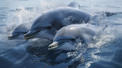 Fototapeta premium a group of dolphins swimming in water