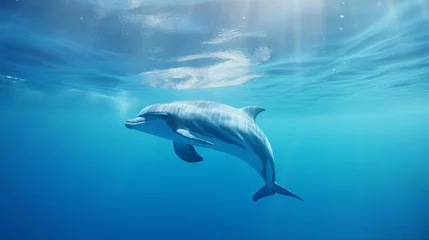 Gordijnen a whale swimming in the water © KWY