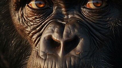 a close up of a gorilla's face