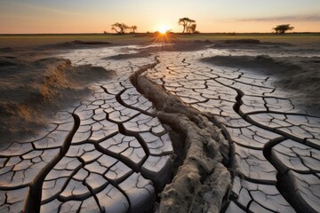 Cracked mud flats in a salt marsh, a testament to extreme dehydration - obrazy, fototapety, plakaty