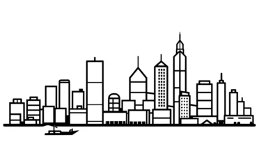 Foto op Plexiglas Outline Hong Kong China City Skyline with Modern Buildings Isolated on White. Vector Illustration. Linear banner of Hong Kong city. © tuliart24