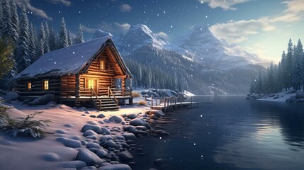 a cabin by a lake