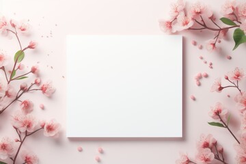 Spring greeting card mockup with flowers, a blank space, and delicate floral patterns