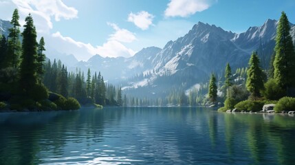 Maligne Lake surrounded by trees and mountains