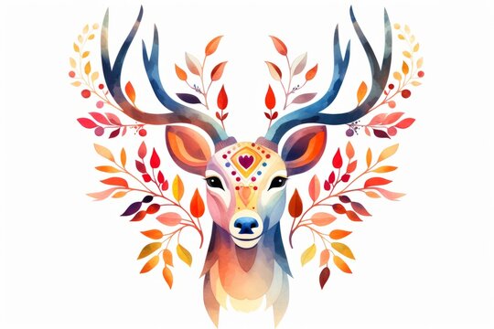 Whimsical reindeer clip art with colorful antlers