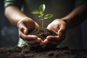 A close up of hands planting a tree, a symbolic gesture of commitment to preserving the ozone layer and the environment
