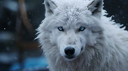 Zelfklevend Fotobehang a white wolf with blue eyes © KWY