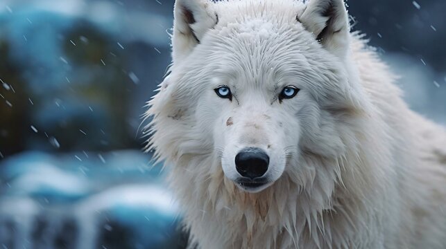 a white wolf with blue eyes