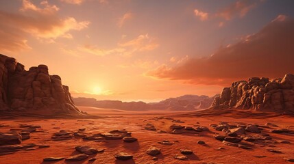 Naklejka premium a rocky beach with a sunset