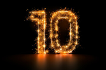 Glowing Ten An Abstract 3D Render Showcasing a Sparkling Linear Number Ten, the Digit '10,' Isolated Against a Deep Black Background