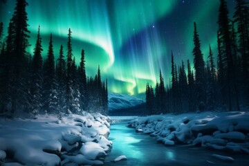 Breathtaking aurora borealis illuminating a night sky above the wilderness