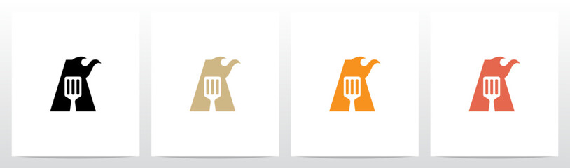 Spatula And Flame Cooking Frying On Letter Logo Design A