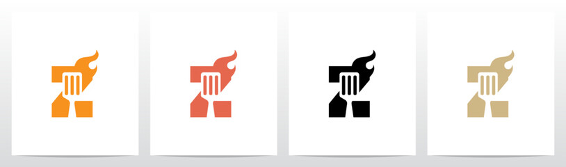 Spatula And Flame Cooking Frying On Letter Logo Design Z
