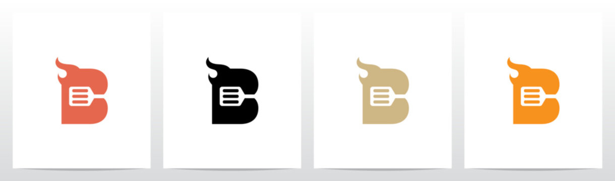 Spatula And Flame Cooking Frying On Letter Logo Design B