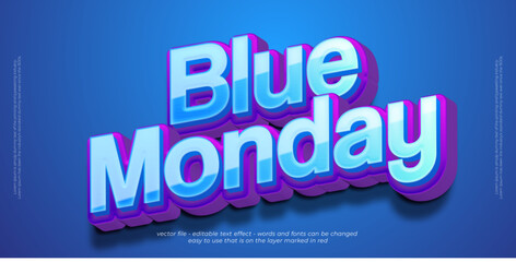 Blue monday text banner with 3D style editable text effect