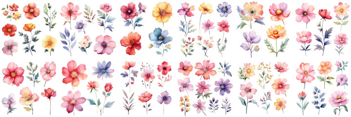 A Big watercolor floral package collection. Use by fabric, fashion, wedding invitation, template, poster, romance, greeting, spring, bouquet, pattern, decoration and textile.	