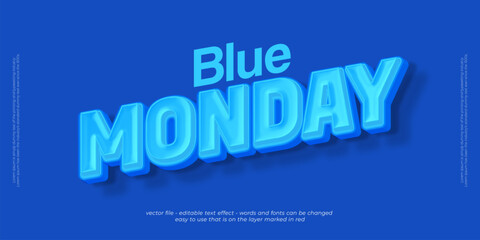 Blue monday text with 3D style editable text effect
