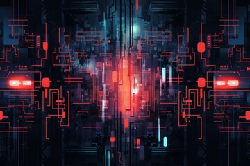Dynamic abstract cyberpunk pattern evoking the concept of technological evolution