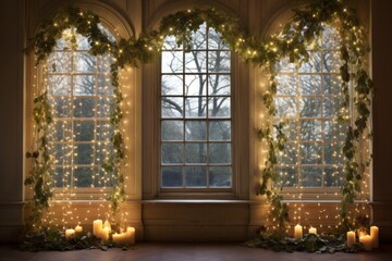 Fototapeta na wymiar Candlelit window with a warm and cozy ambiance