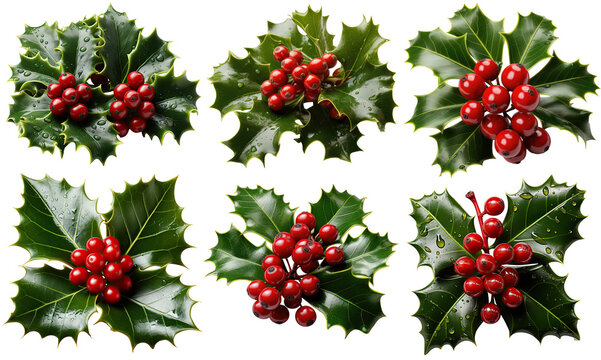 Holly Leaves - Glossy, dark green leaves with red berries