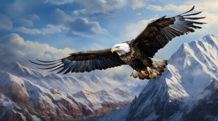 Eagle soaring majestically over a breathtaking mountain landscape