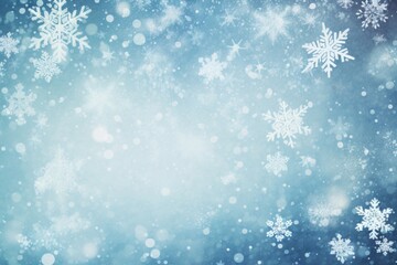 Fototapeta premium Playful snowflakes and a cheerful snowman on a snowy background.