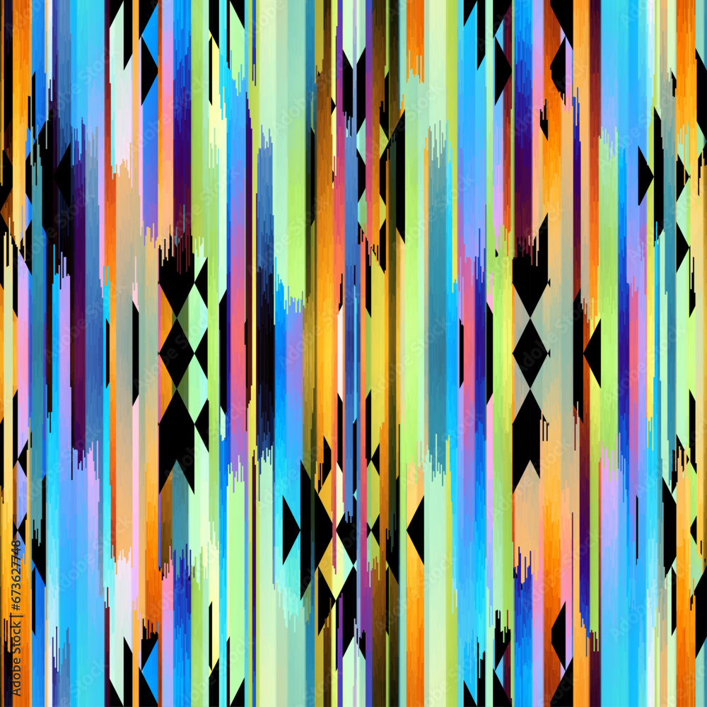 Poster Seamless striped pattern in Aztec style. Folk embroidery.. Aztec ikat style. Seamless vector image. Thin lines