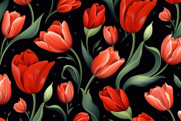 Obraz premium Tulips seamless pattern. Generative AI
