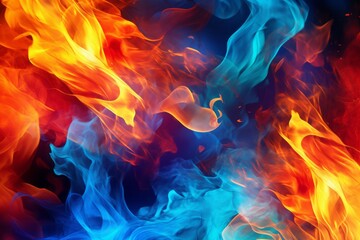 Fototapeta premium Vivid fire background with flames casting vivid and intense light and colors