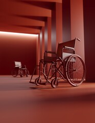 wheelchair or wheelchair, 3 d rendering, computer digital drawing.