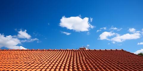 Obraz premium new red tiles roof and blue sky, Generative AI