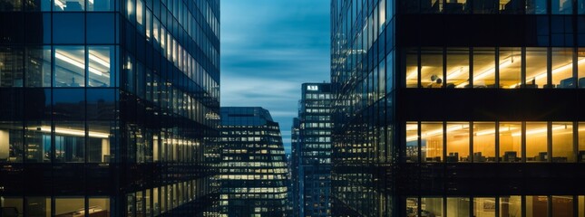 business office windows at night  Corporate building London City  England, Generative AI