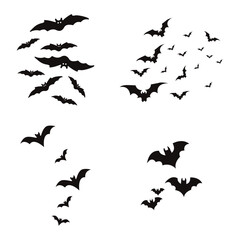 Collection of Different Halloween Bat Silhouette. Vector Illustration.