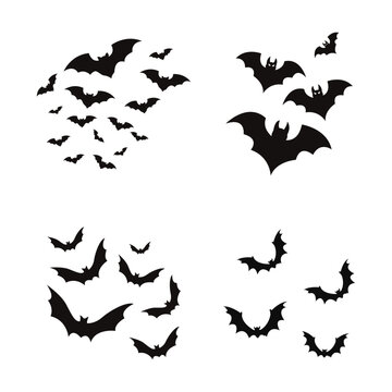 Collection of Different Halloween Bat Silhouette. Vector Illustration.