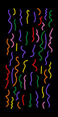 Fun colorful line doodle pattern. Creative art children or childish skribbl design with basic shapes. Vector illustration