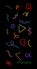 Fun colorful line doodle pattern. Creative art children or childish skribbl design with basic shapes. Vector illustration