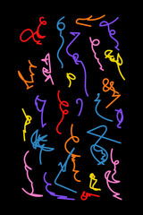 Fun colorful line doodle pattern. Creative art children or childish skribbl design with basic shapes. Vector illustration