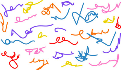 Fototapeta na wymiar Fun colorful line doodle pattern. Creative art children or childish skribbl design with basic shapes. Vector illustration