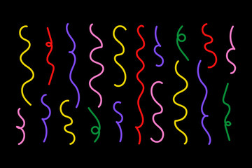 Fun colorful line doodle pattern. Creative art children or childish skribbl design with basic shapes. Vector illustration