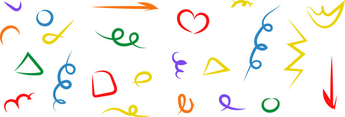 Fun colorful line doodle pattern. Creative art children or childish skribbl design with basic shapes. Vector illustration