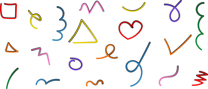 Fun colorful line doodle pattern. Creative art children or childish skribbl design with basic shapes. Vector illustration